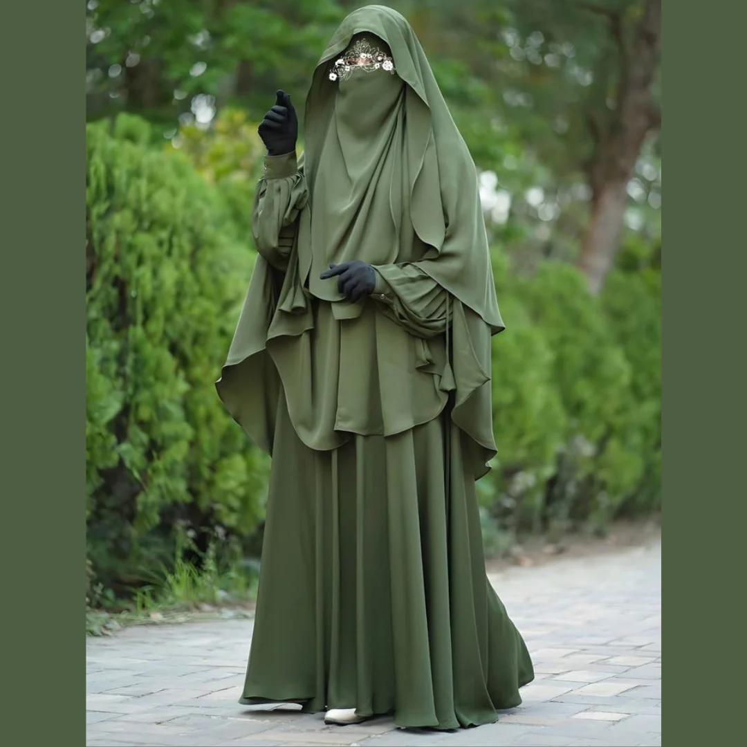 🌸 Cherry Fabrics Hoodie Hijab, Nose Niqab & Burkha Set